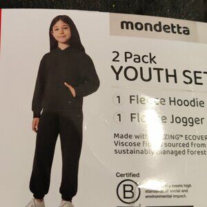 NWT Mondetta Girl 2 Piece Fleece Set Hoodie Jogger Black Sz M(10-12) $60 10HL340